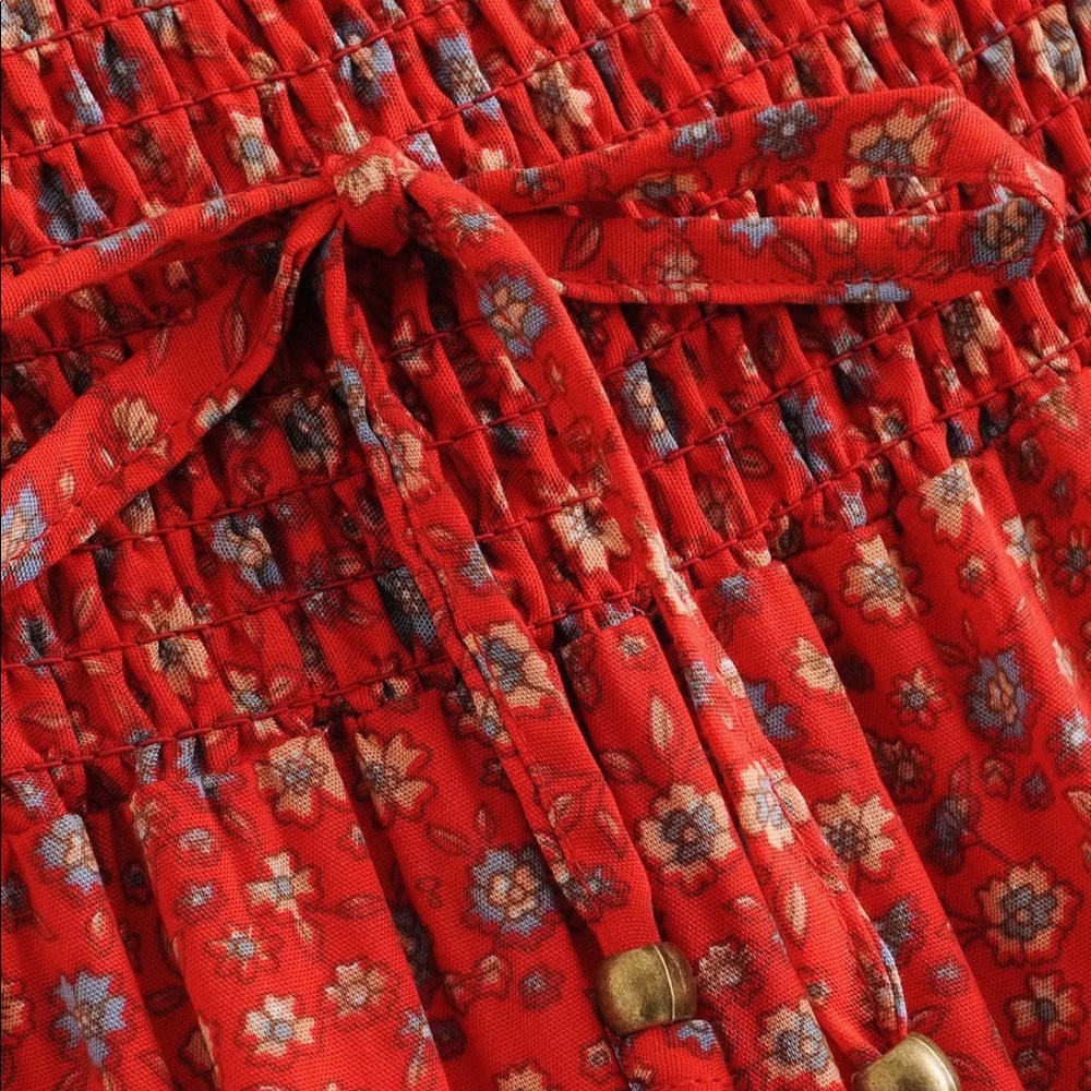 Long Maxi Boho Floral Gypsy Print Skirt Red - Picture 15 of 16